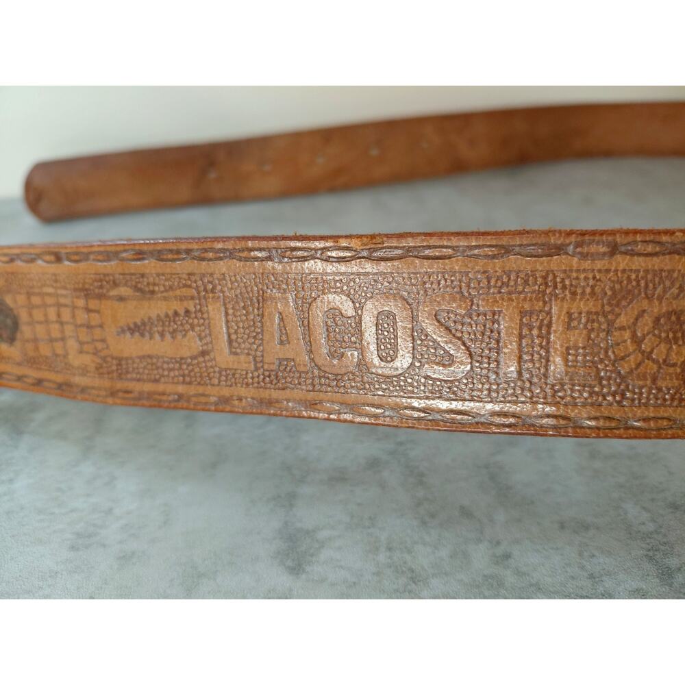 Vintage Lacoste Tooled Leather Western Belt Brown Croc Embossed Silver Buckle 38 - Picture 5 of 16